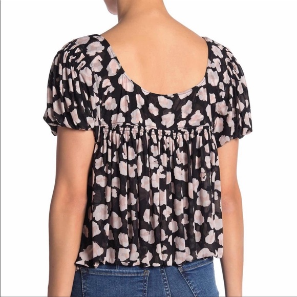 Free People Meg’s leopard print crop top black pink bubble hem mesh size XS - Picture 3 of 12